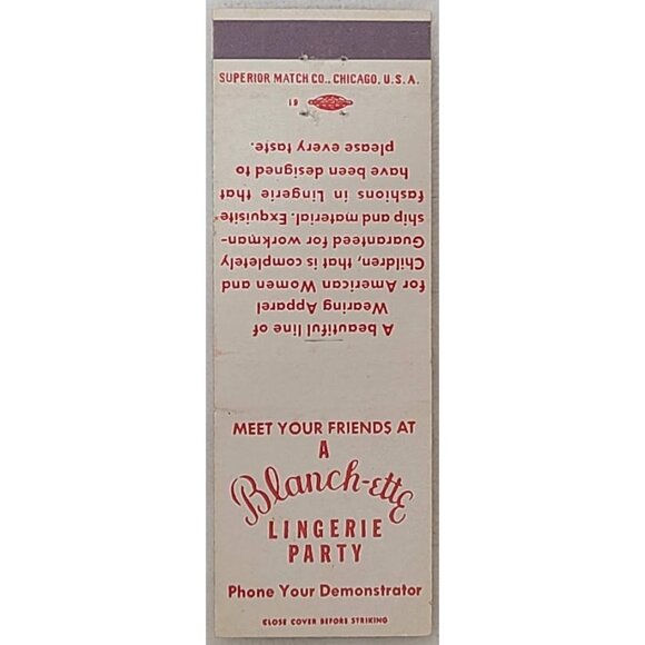 Other - Blanch-ette Lingerie Party Front Strike MLM Matchbook Blanchette Indianapolis IN